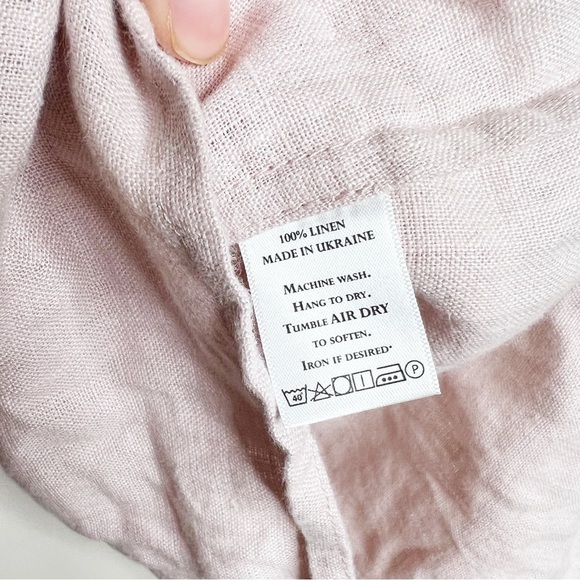 Crown Linen Designs Blush Pink Linen Blouse Long Sleeve Bell Size Large Women’s - Picture 5 of 5